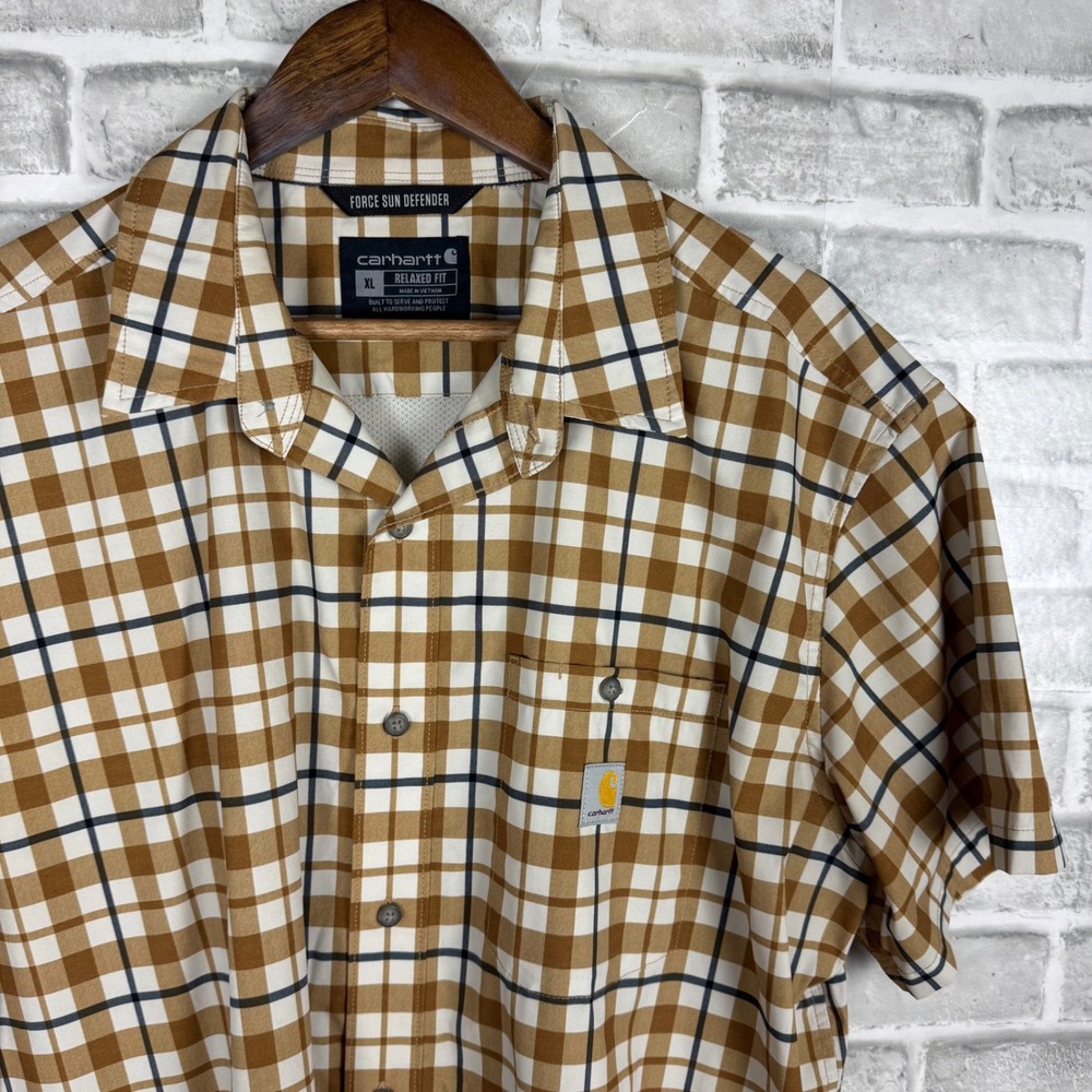 Carhartt Force Sun Defender Plaid Shirt Mens XL Brown Short Sleeve TW6167-M